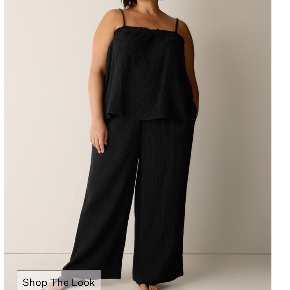 Eileen Fisher Organic Cotton Lofty Gauze Wide-Leg Pant Black 1X